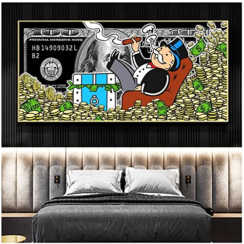 Wall Art 19.7x39.4in (50x100cm) x1pcs Geen Frame Street Art of Monopoly Liggend In Een Stapel Geld Canvas Schilderijen op de Muur Dollars Posters en Print voor Moderne ome Cuadros - Afbeelding 6