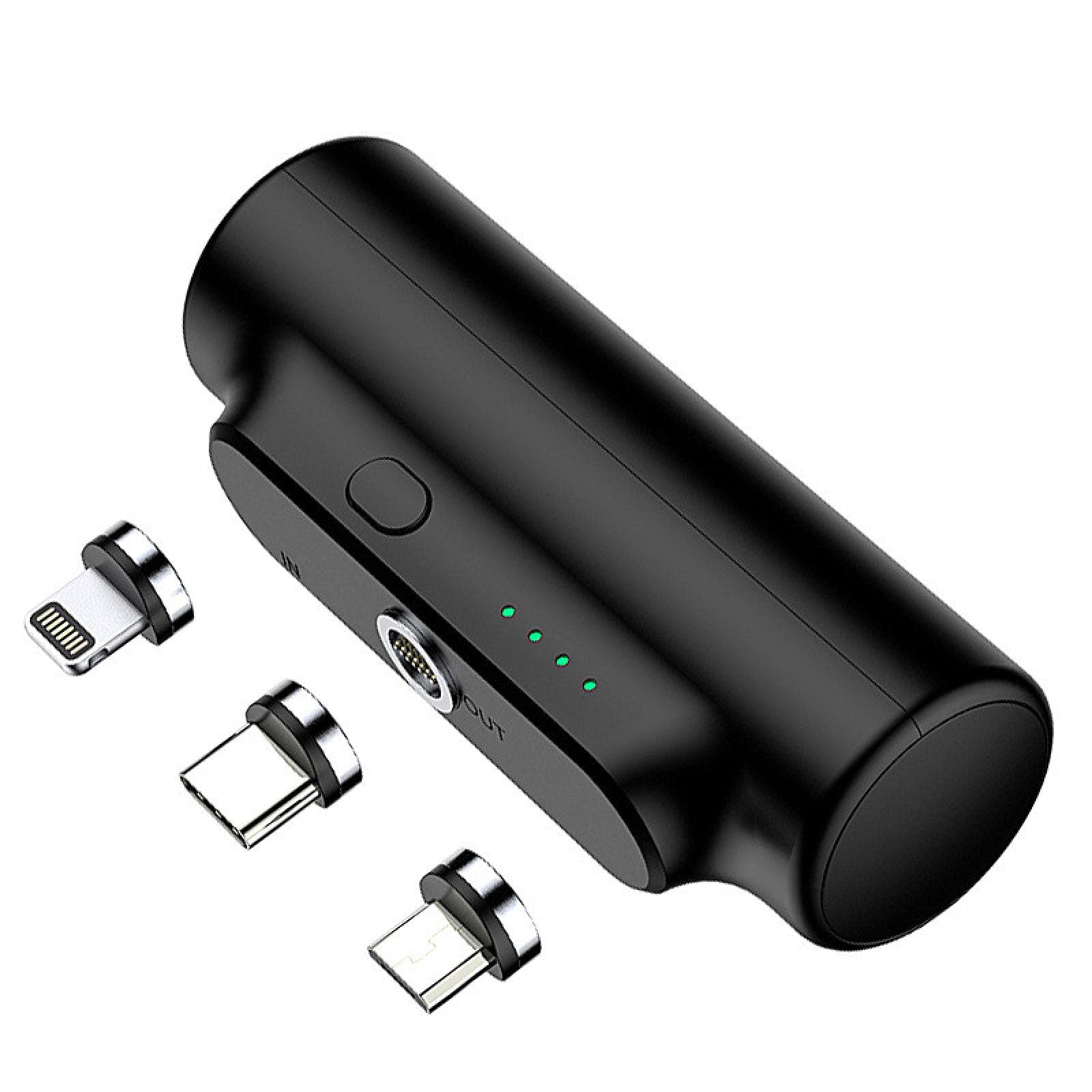 Mini magnetic power bank 3000mAh large capacity for iOs Android and type-C device black