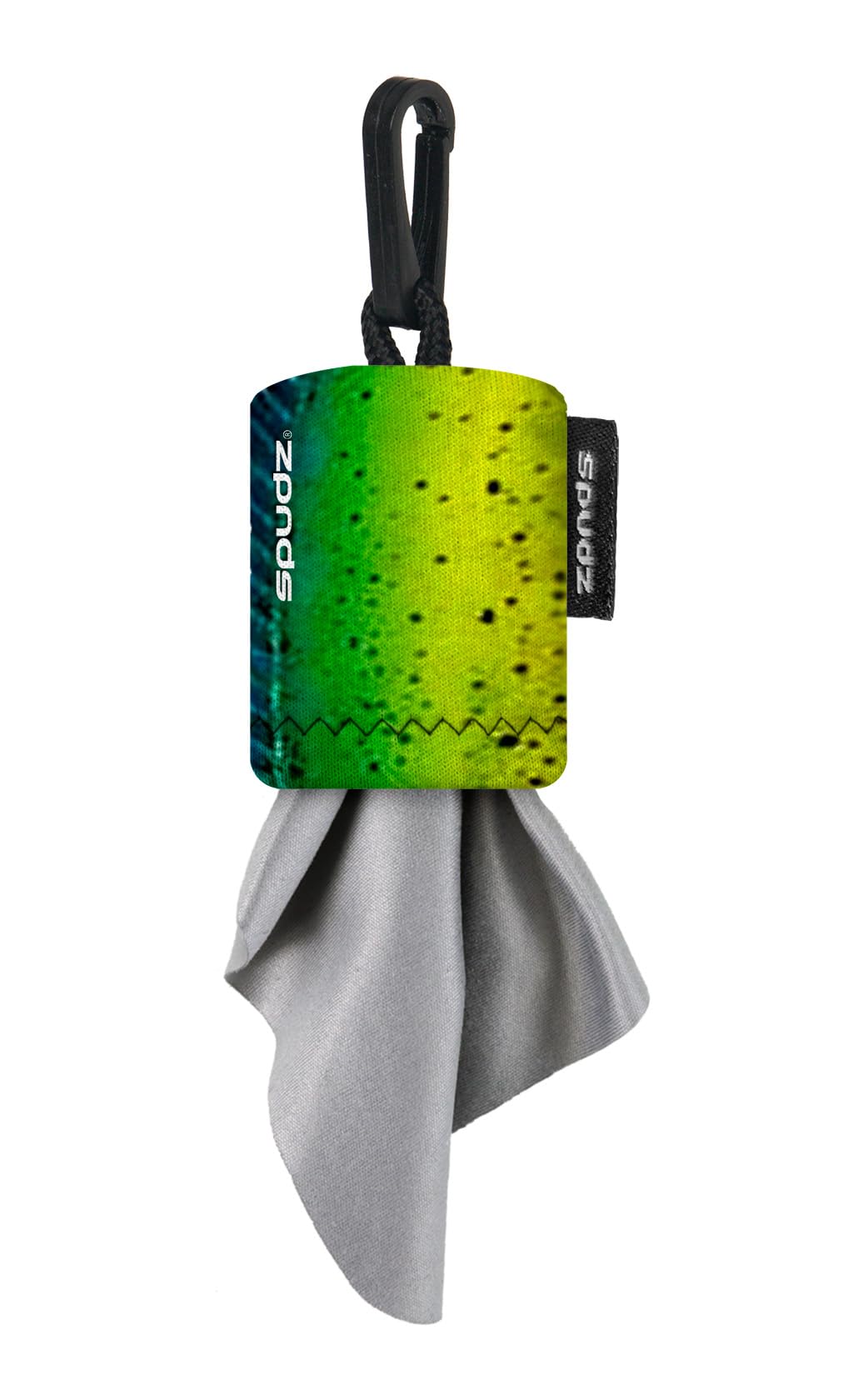 SPUDZ Classic Microfiber Lens Cleaner – Clip-On Pouch, Washable – for Binoculars, Scopes, Glasses, Screens | Mahi Mahi, 6 x 6 Inch