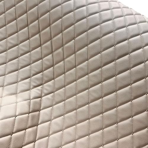 E. U. Fabrics Ltd Beige With Beige Eu Fabrics Diamond Stitch Quilted Vinyl Fabric | Waterproof Faux Leatherette Upholstery Material | Scrim Foam Padded Embroidered Stitching Fabric By The Metre (, 1 Metre X 137Cm)