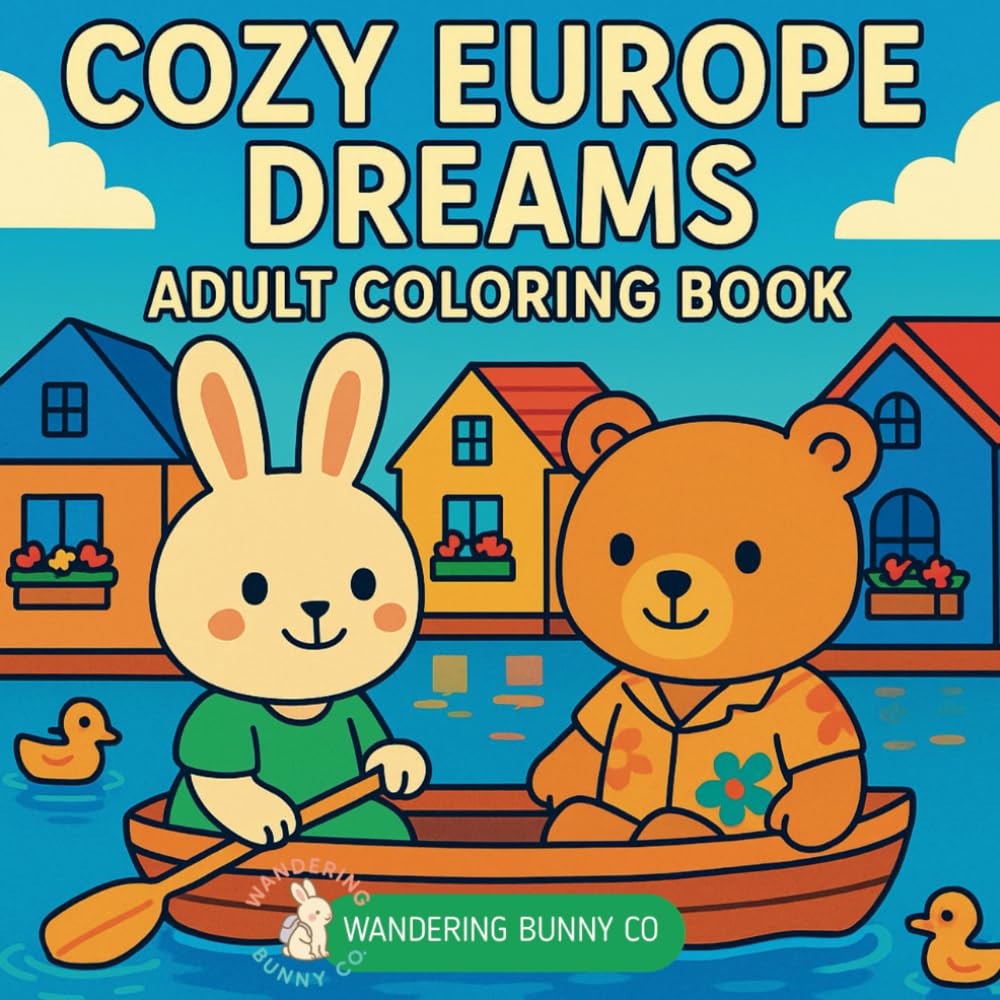 Cozy Europe Dreams: An Adult Coloring Book of Bold, Easy Scenes Featuring Bunny & Bear's Whimsical Travels Across Europe