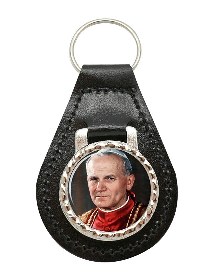 Giftshop Uk Unisex Black Leather And Silver Metal Pope John-Paul Ii Leather Key Fob