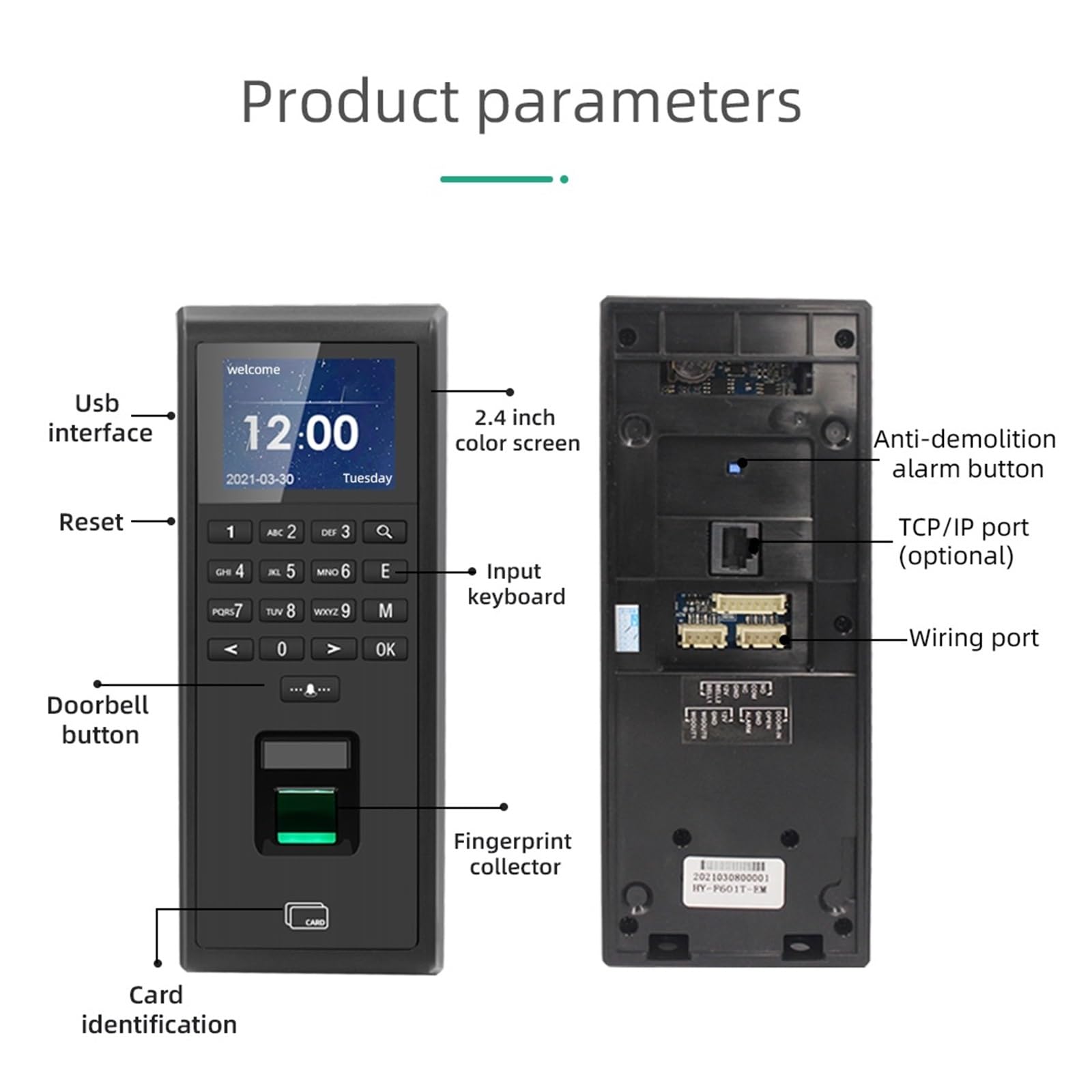 Biometrisches Fingerabdruck-Zutrittskontroll-Tastenfeld mit Zeiterfassung for Zutrittskontrollsystem,Erhöhte Sicherheit(F601-ID with Network)