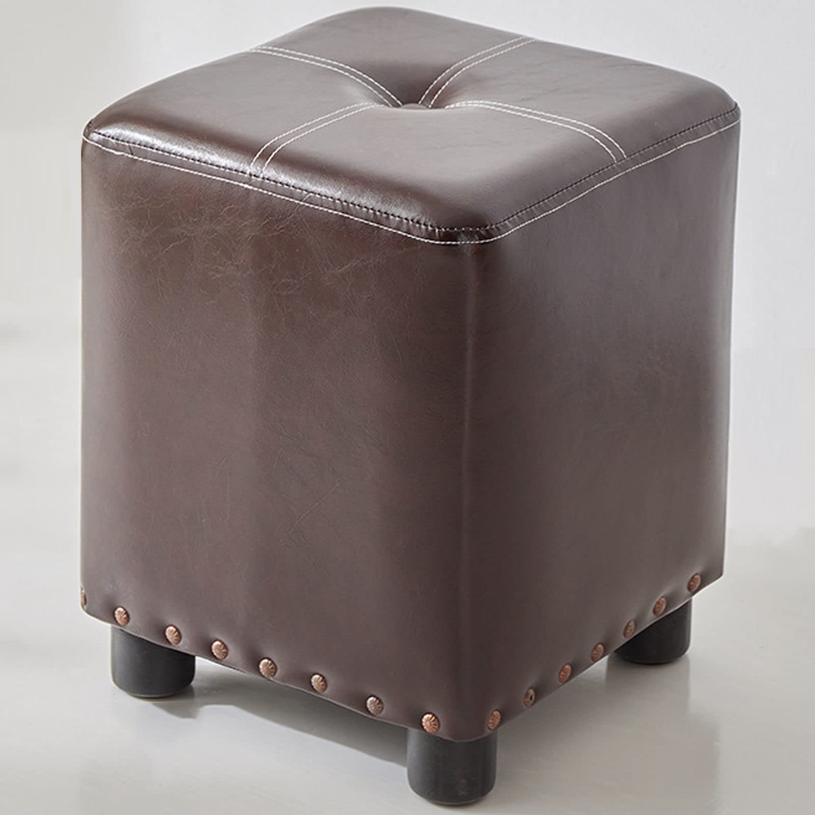 LMMIAOZ Deep Wine Square Ottoman Footrest, Soft Leather Stackable Pouf for Adults, Portable Padded Stool for Living Room & Bedroom - 13.8"
