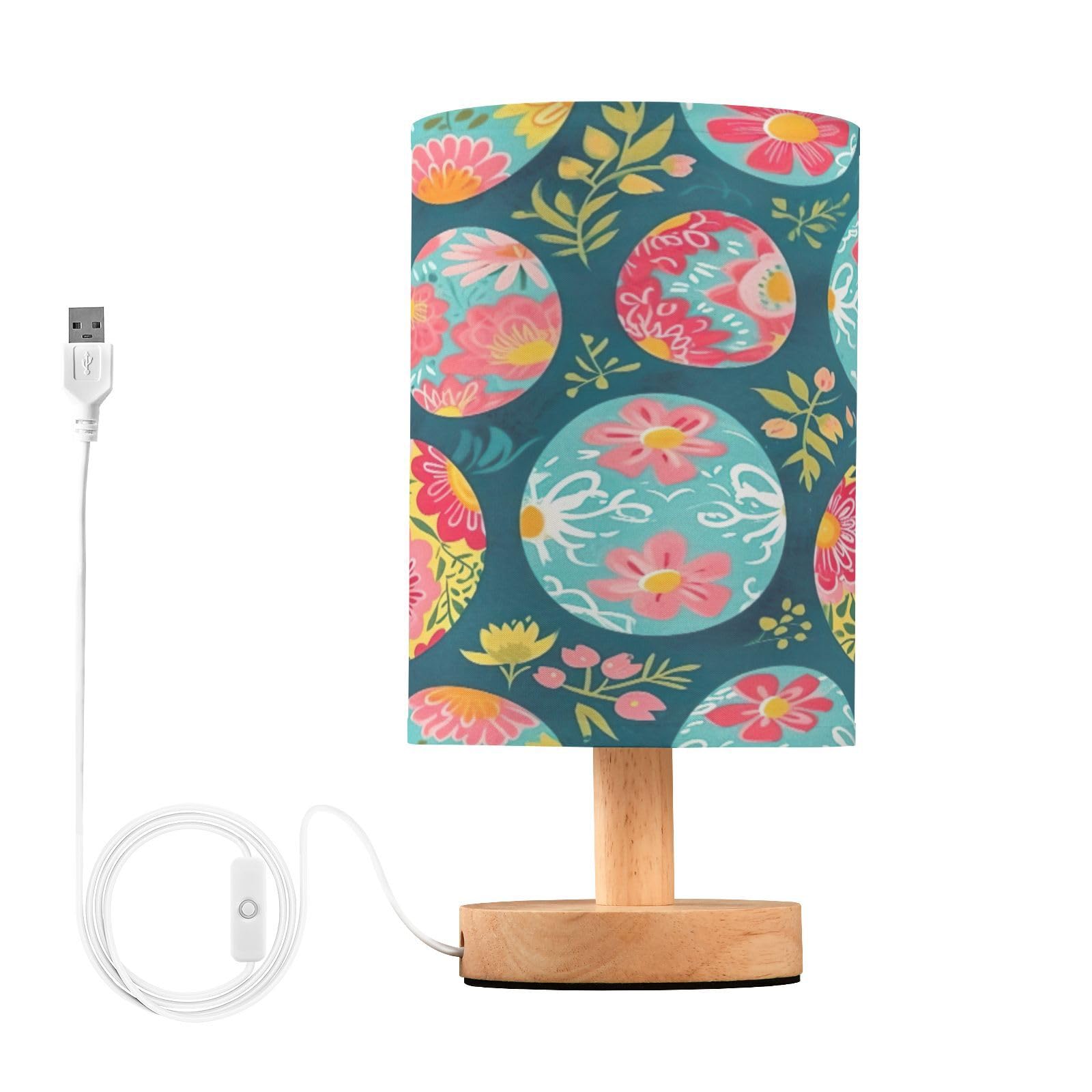 SDMKA Easter Egg Pattern Bedside Table Lamp for Bedroom, Minimalist Nightstand Lamp with Round Fabric Shade for Living Room, Office, No Bulb Required