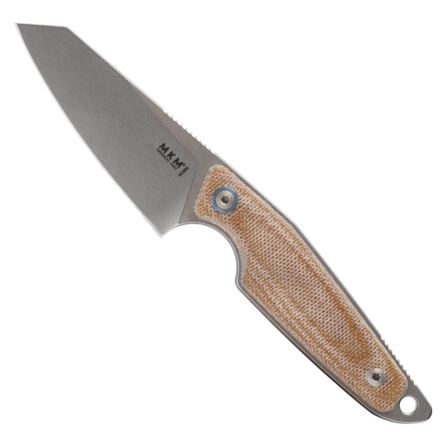 MAKRO 2 Sheepsfoot Fixed Blade Knife and EDC Tool - M390 Super Steel, Full Tang, Designed by Jesper Voxnaes, Made in Italy, Includes Leather Sheath (Natural Micarta)