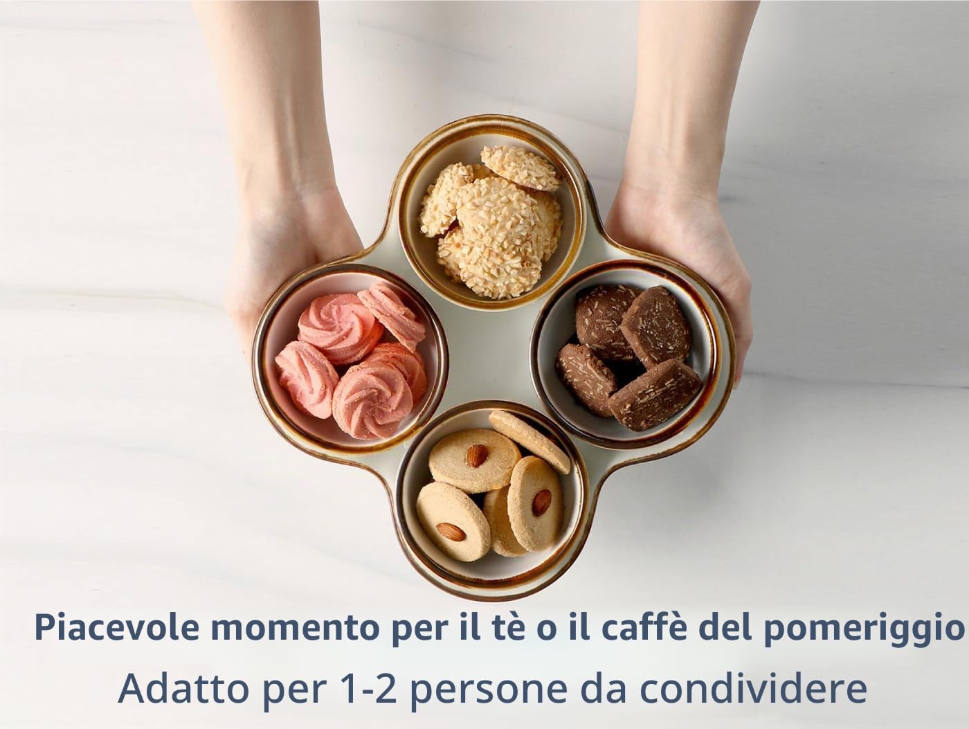 ONEMORE Snack in Porcellana da Servire Set, Vassoio per antipasti con 4 ciotole estraibili, per salse, snack, antipasti e dessert