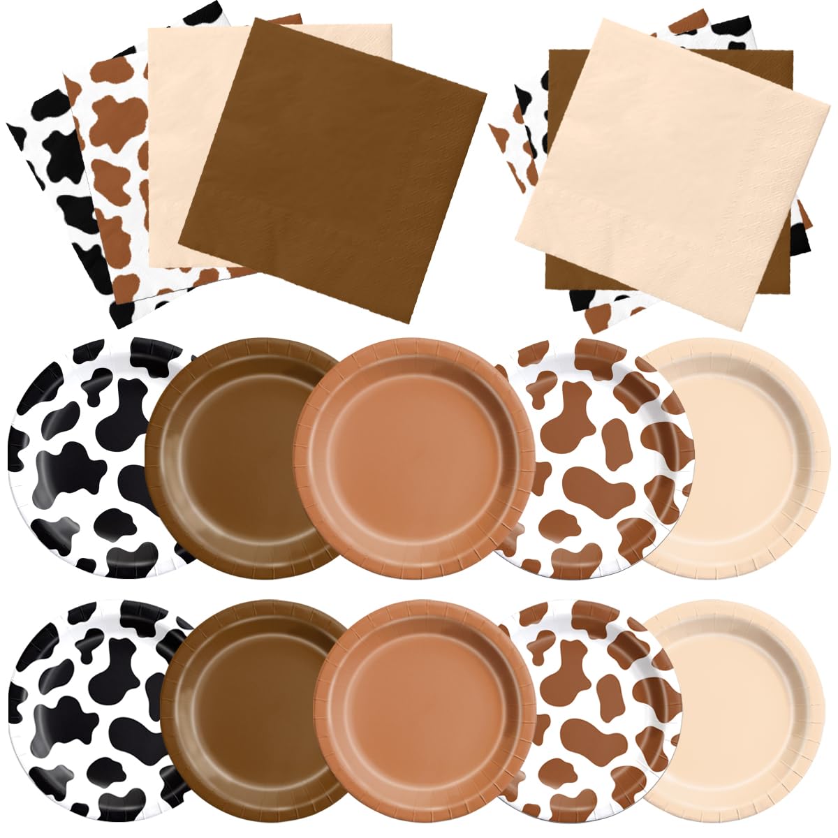CMUSKO Cowboy Party Decoration - 60Pcs Brown Cow Print Plates &amp; Napkins Set Farmhouse Western Party Supplies for Baby Shower,Birthday