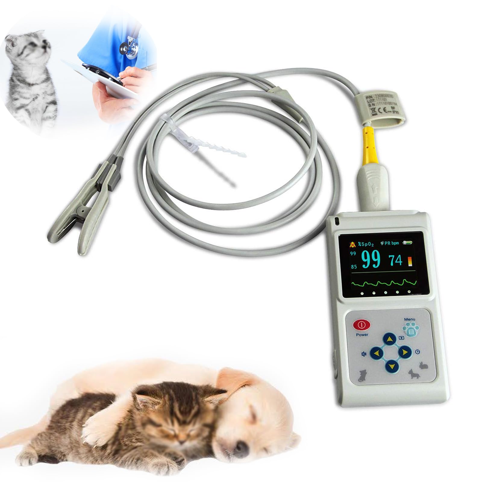 TYH Veterinär-Pulsoximeter, Pulsfrequenzmonitor Ohr, Mit Sonde Und USB-Kabel, Tragbares Veterinär-Pulsoximeter Vet Spo2 Pulsfrequenzmonitor Ohr/Zunge, Für Katzen Und Hunde, Familien- Und Tierkliniken