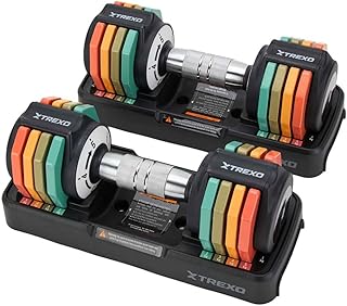 TREXO Multicolour Adjustable Dumbbell Set, 2 x 5 kg Dumbbells Made of Steel with Non-Slip Handle, Ideal for Strength Train…