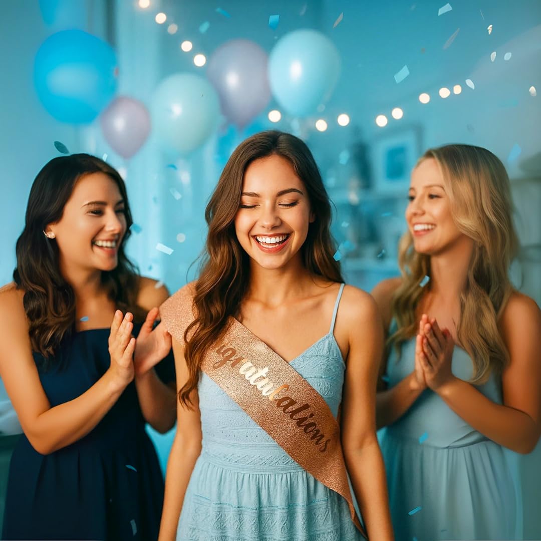 Wanna Party Congratulations Sash for Girl Women,Rose Gold Glitter Satin Sash with Rose Gold Foil Glitter Sash,Birthday,Wedding, Retirement,Graduation,Baby Shower Party 1