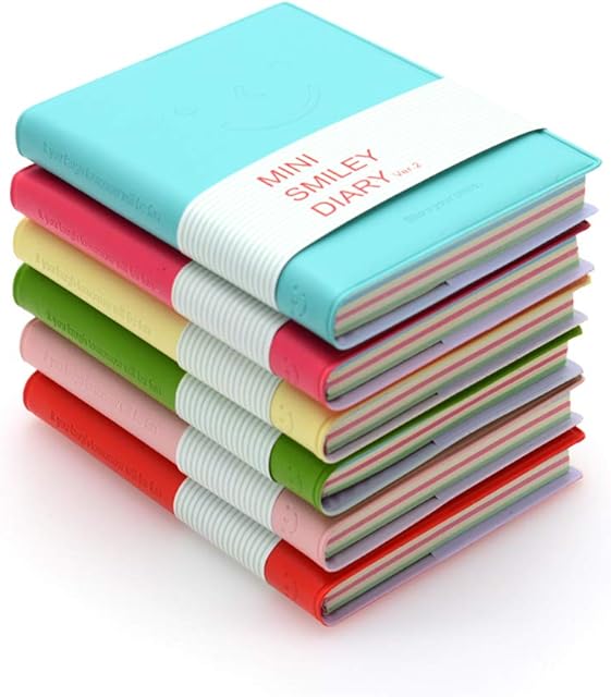 QUMENEY 6PCS Smiley Pocket Notebook Hardback Journal Notepad Super Mini Portable Diary Memo with PU Leather Case Blank Pages 10.5 x 8cm/ 4.1 x 3inch, 100 Sheets (6 Colors) (small)