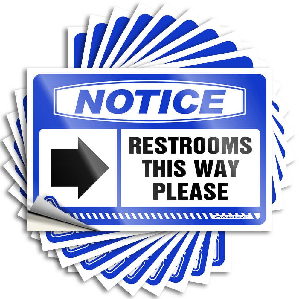 Quote Basement Decor Peel and Stick - Notice Restrooms This Way Please [Rights] Tumbler Square Waterproof Vinyl for Boss(8X12CM)