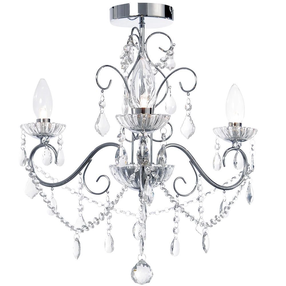 LITECRAFT Vara Chandelier Bathroom IP44 Rated Ceiling Light - (Chrome & Clear, 3 Light)