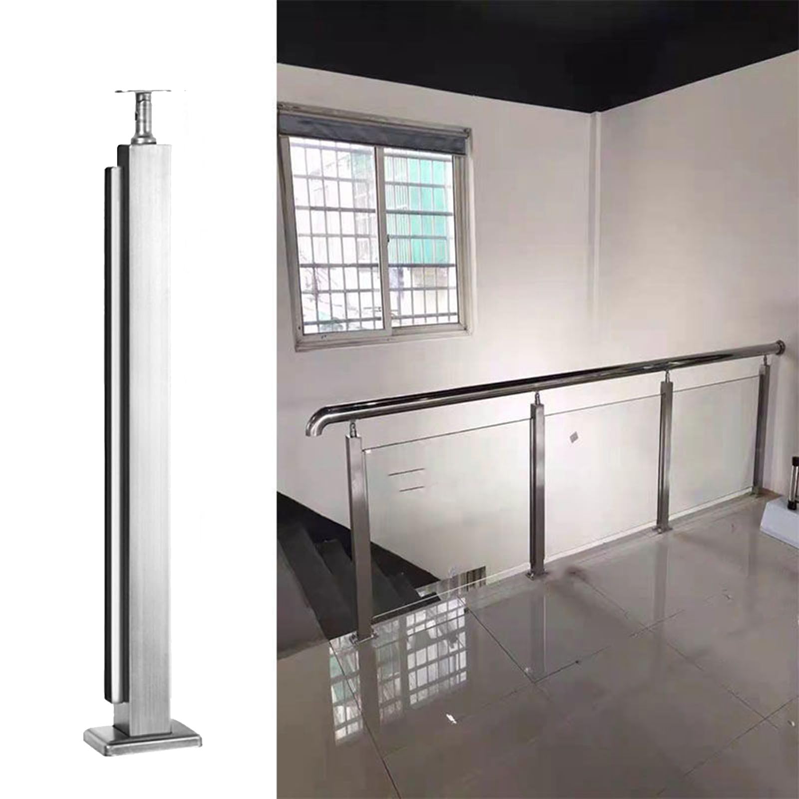 GJZNJYL Stainless Steel Silver Glass Railing Post - 33.5in Vertical Baluster for Staircase, Deck & Stairs - Dustproof Support System, No Cutting Required, End Post, 85cm