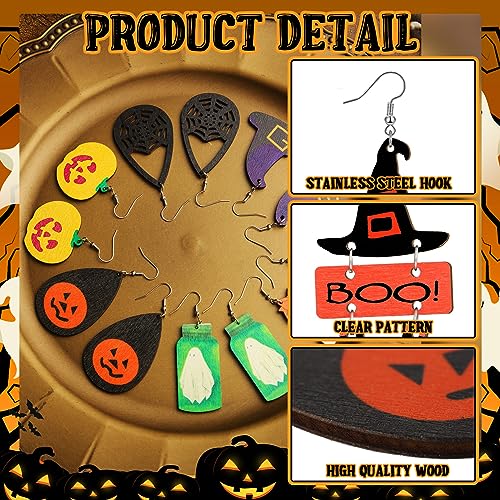 Sasylvia 20 Pairs Halloween Earrings for Women Skeleton Spider Pumpkin Ghost Wooden Bat Dangle Earrings Set Gothic Jewelry Cute Painted Halloween Accessories Costumes Party Favors3
