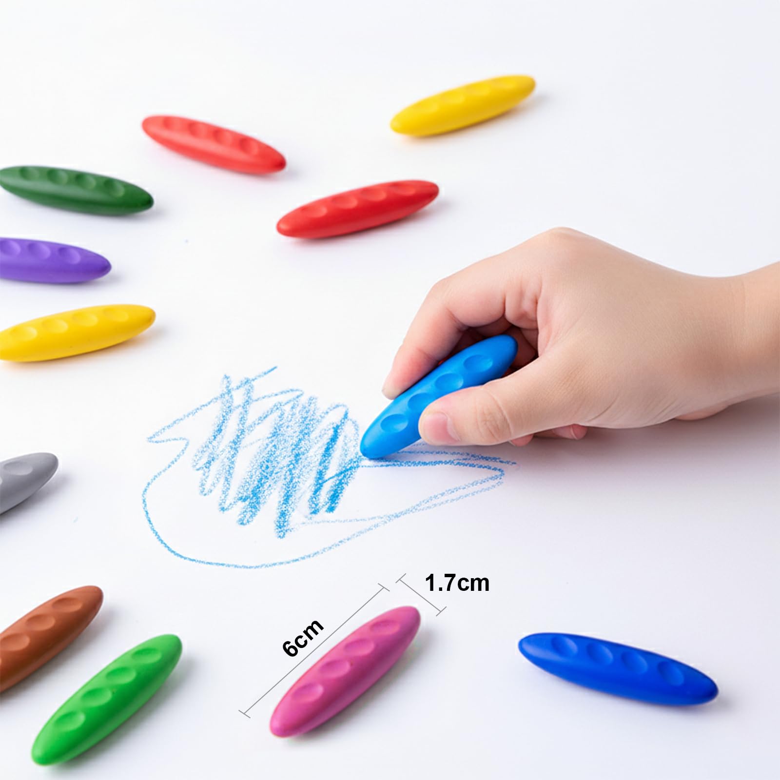 Carehabi Kredki świecowe od 1 roku życia, 36 kolorów, nietoksyczna kreda świecowa dla małych dzieci, odporne na pęknięcia i nadają się do prania, ergonomiczne kredki dla dzieci i niemowląt, idealne