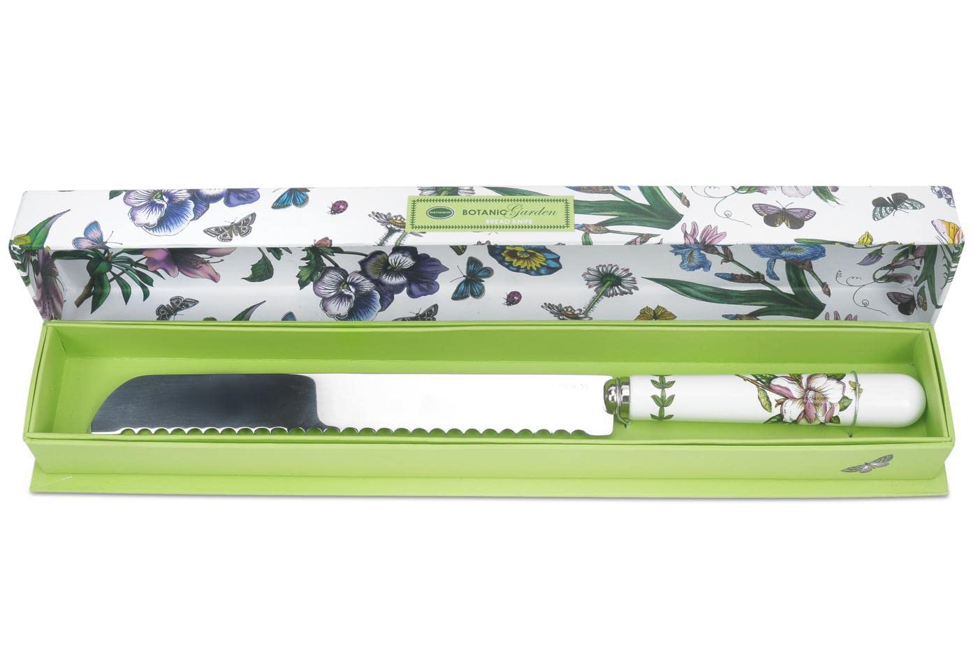 PortmeirionBotanic Garden 13.25" Bread Knife - Stainless Steel Blade with Porcelain Handle, Chip-Resistant Glaze, Floral Motif - Durable Tableware for Slicing Bread or Artisan Loaves