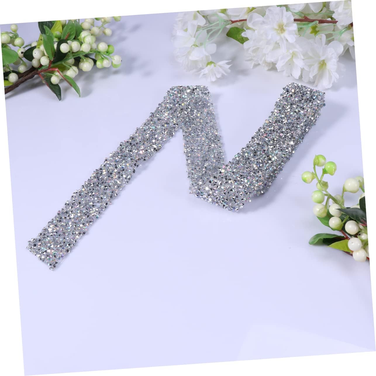 Silver Adhesive Rhinestone Mesh Ribbon for Bridal Veils and Waistbands