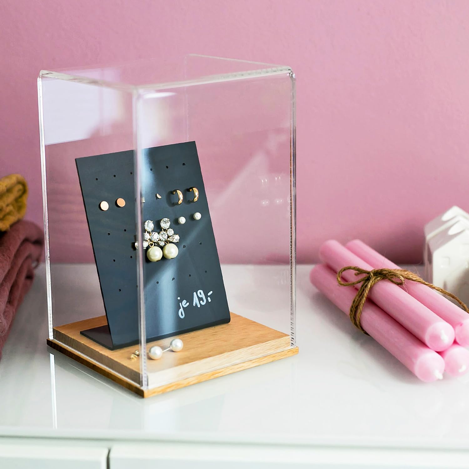 HMF 46874 Vitrine en Acrylique avec Socle en Bois pour modèles de Voitures Miniatures Transparent 34 x 16 x 14 cm