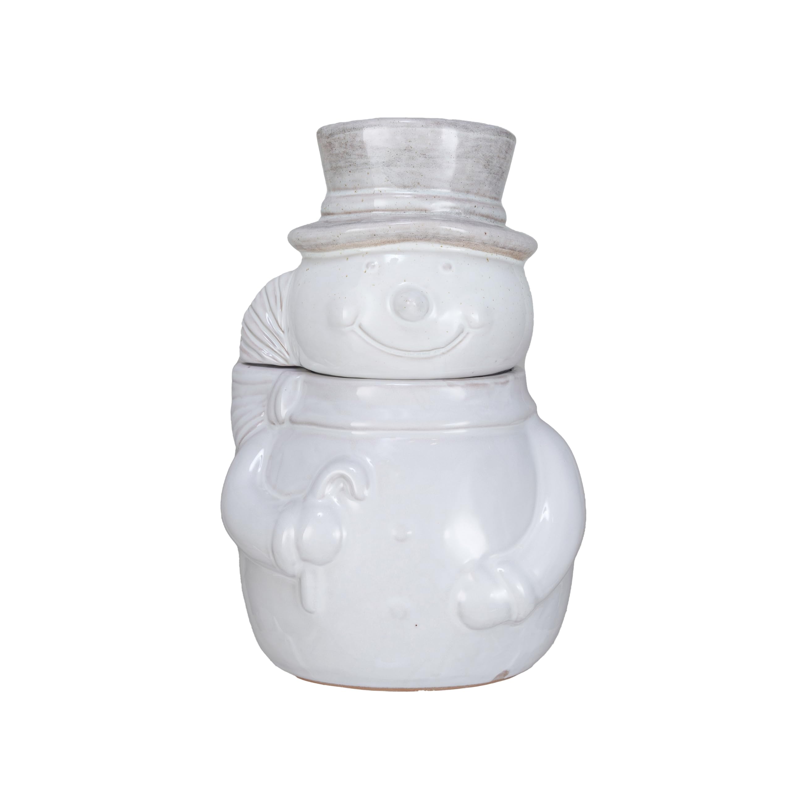 Creative Co-Op Antique Snowman Shaped Stoneware Cookie Jar, White