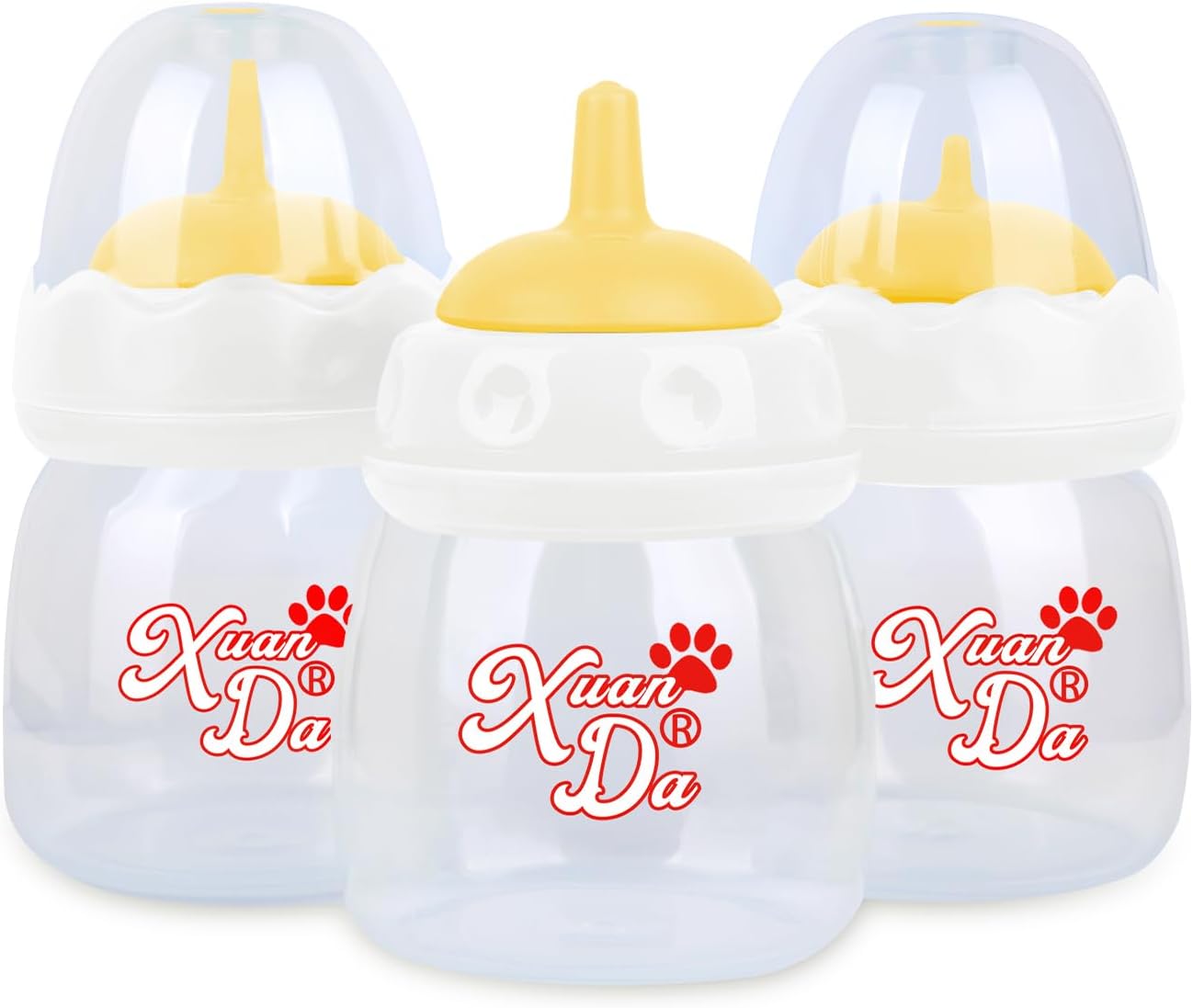 Pet Feeding Bottle,3 Pack 60ml Nursing Bottle, 3 Sizes Nipples with Air flow Valve Resistant Tearing Good for Puppies, Kittens, Small Wildlife(Yellow)