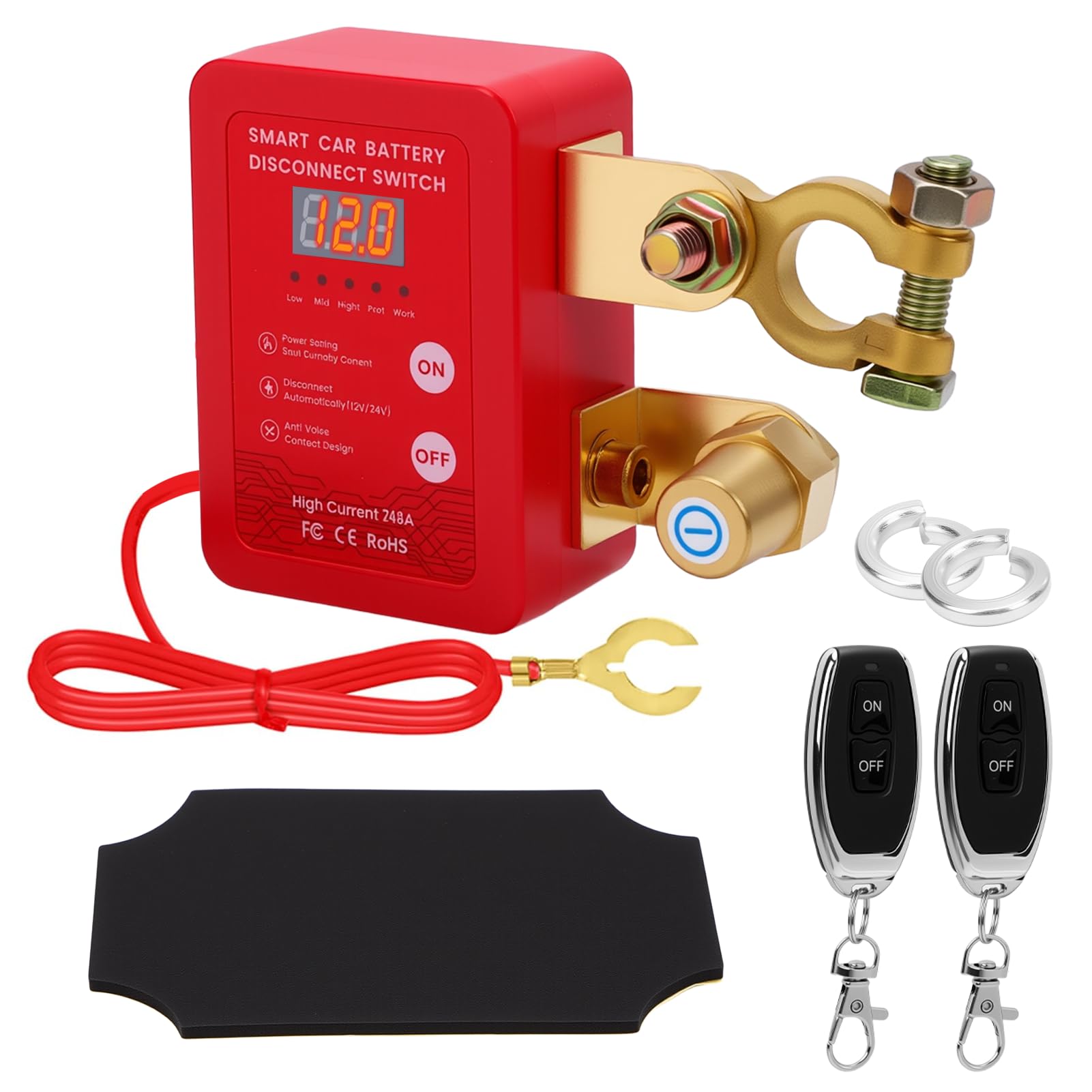 Stacca Batteria 12V per Auto, 240A Remoto Automatico Stacca Batteria Senza Fili, Interruttore di Isolamento con Telecomando per Camion Barca Auto RV ATV (Rosso)