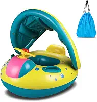 Boia de piscina para bebês, anel de natação inflável para bebês com para-sol ajustável CaBaby, assento de segurança Rinopy para crianças de 6 a 36 meses com bolsa de transporte