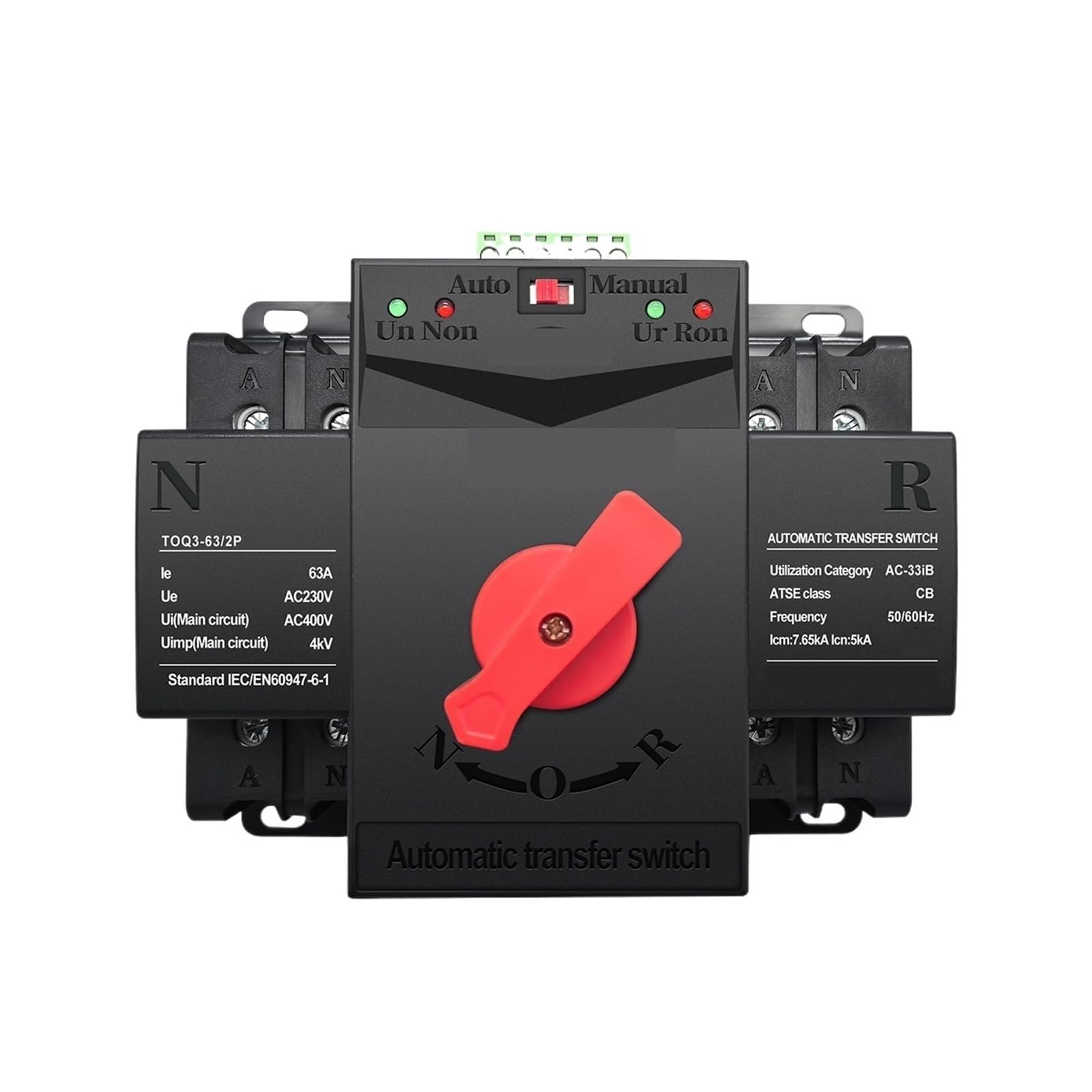 Controlador del conmutador de transferencia automá Serie de luz nocturna 2P 63A 125A 220V 230V 50/60Hz tipo MCB Doble potencia Interruptor de Transferencia Automática 2 entradas 2 salidas(125A)