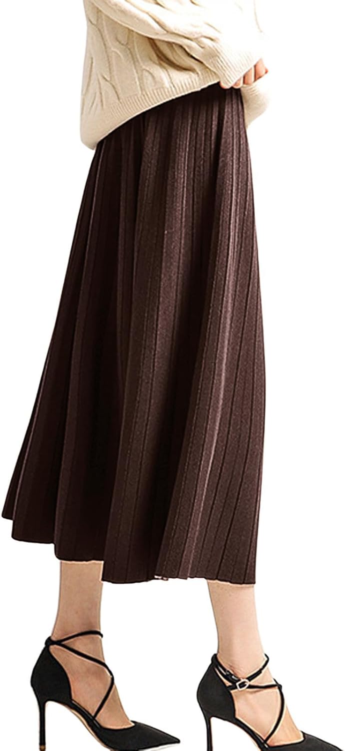 CHARTOU Women's Winter Reversible Stretchy Waist Knitted A Line Pleated Midi Skirt - Image 2
