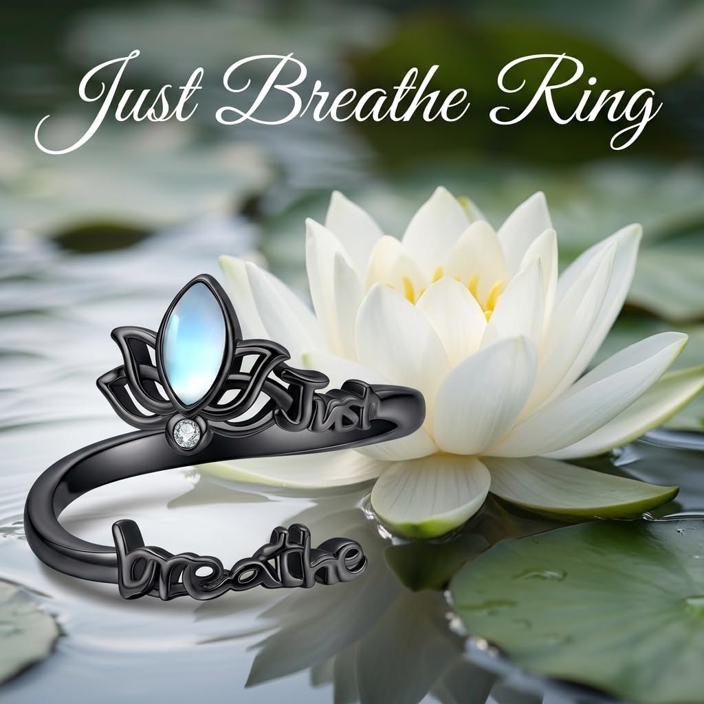 DAYLINLOVE Atme Einfach Ring 925er Sterling Silber Lotus Mondstein/Türkis/Semikolon Amethyst Opal Verstellbarer Daumen Ring Angst Psychische Gesundheit Bewusstsein Schmuckgeschenke für Damen Mama Oma