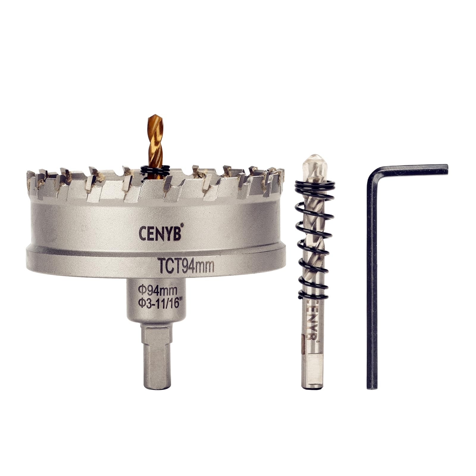 2-1/8" (54mm) Tungsten Carbide Tipped Hole Saw with 2Pcs Titanium-Plated Pilot Drill Bits for Metal, Steel, Iron, Wood, Plastic — view 90