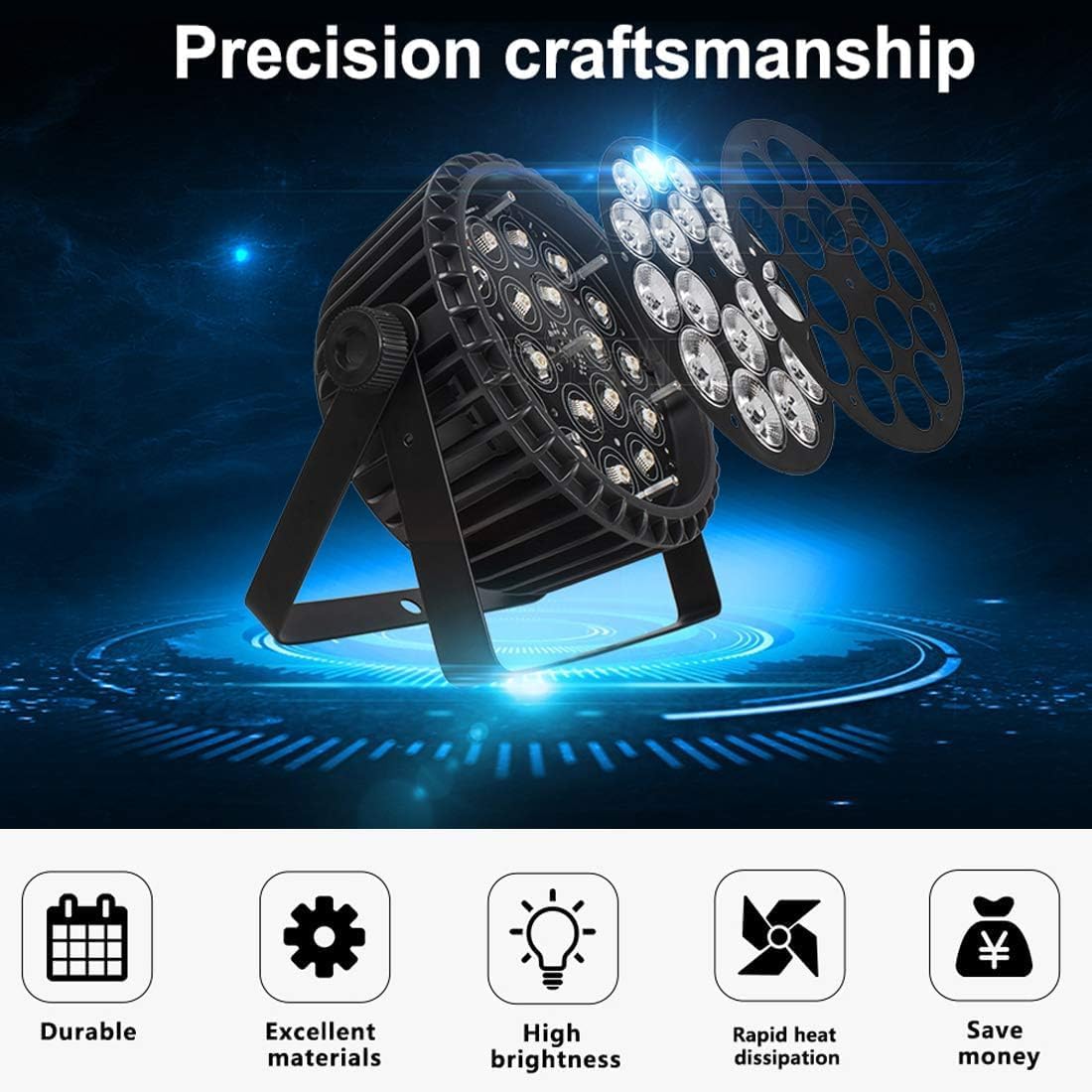 SHEHDS Par Can Stage Lights LED 18x12W RGBW 4in1, Wash/Strobe Effect, DMX512 Uplights Aluminum Shell, with Sound Activated Party Lights for Christmas Halloween Disco Club Wedding - 4 Pack