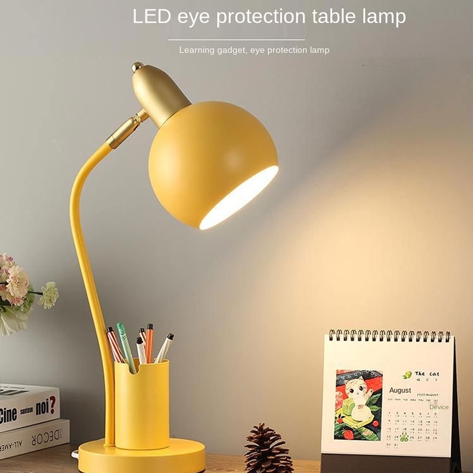 Portalápices Lámpara de Escritorio LED Protección Ocular Lámpara de Mesa Pequeña Lámpara de Mesa, Lámpara de Lectura Ajustable en ángulo para Estudio Oficina Sala de Estar,Blanco
