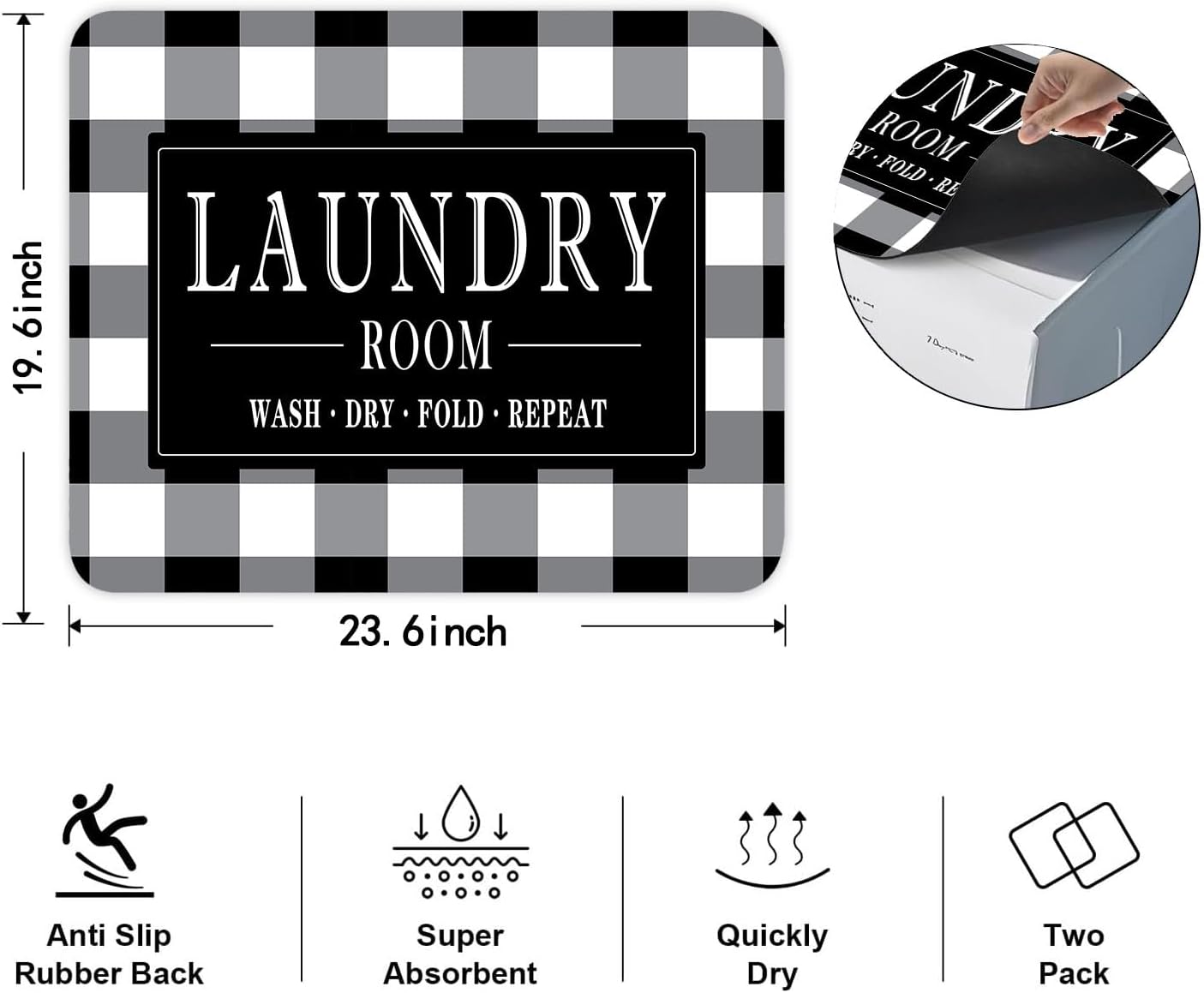 2PCS Washer and Dryer Covers for the Top,Non-slip Dryer Top Protector Mat,23.6" x 19.7" Dust-proof Washing Machine Cover, Washer Dryer Top Covers for Laundry Room Kitchen (black3-2pcs)