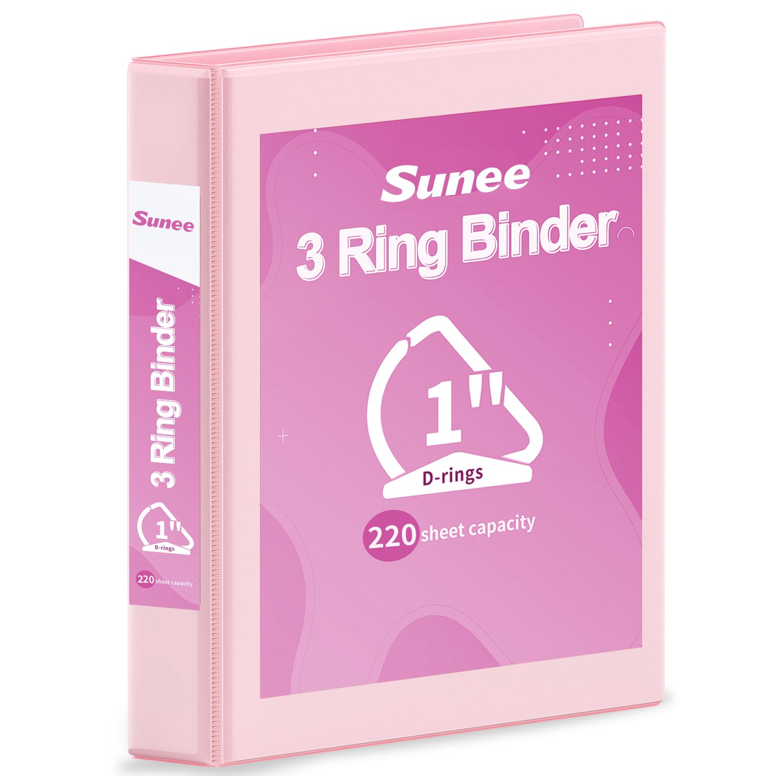 SUNEE 3 Ring Binder, 1 Inch D Ring, Clear View PVC-Free (Fit 8.5x11 Inches), Pink, 1 Pack