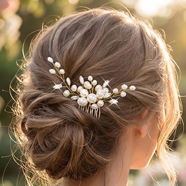 Peine para boda con strass dorado para mujer miniatura 1