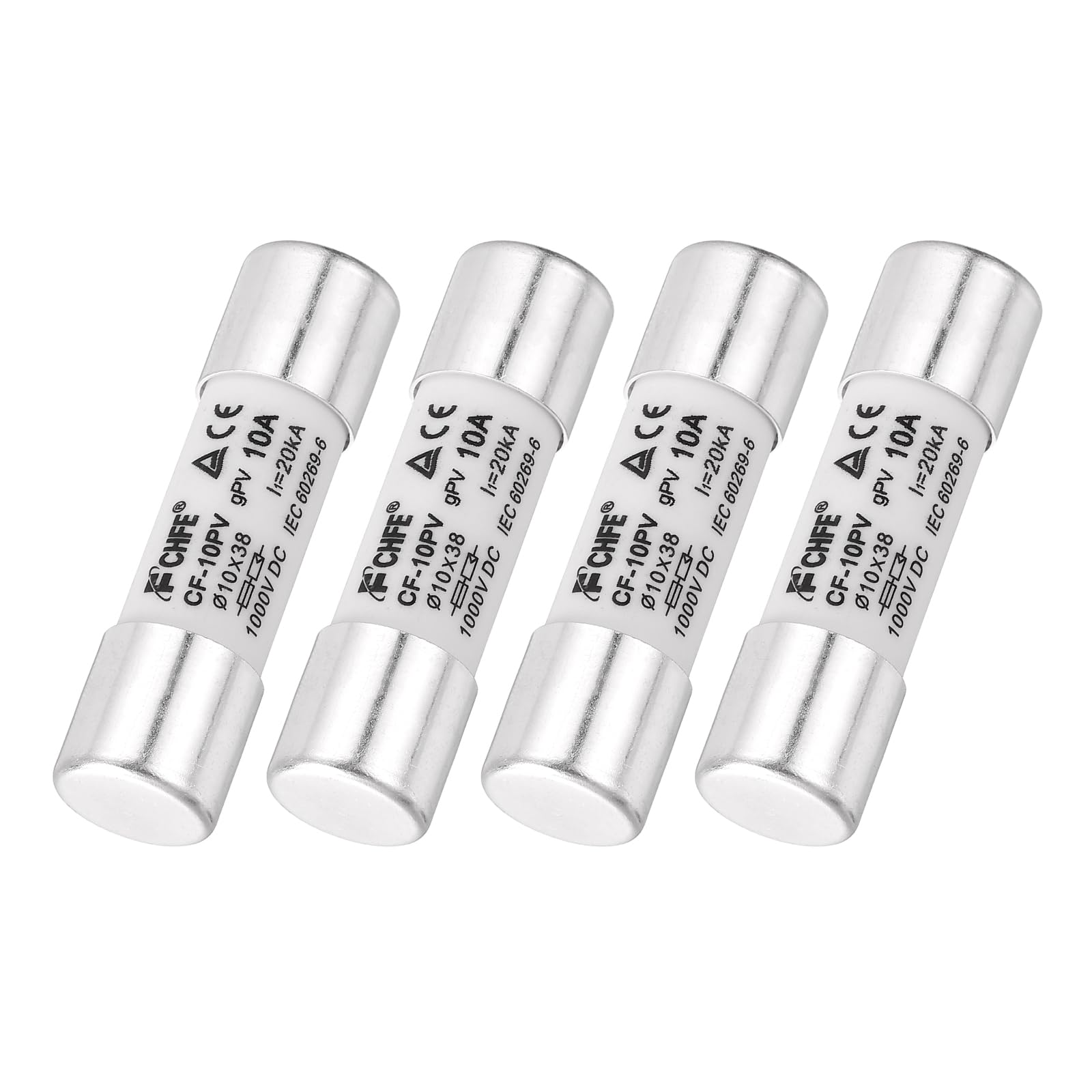 sourcing map 4Pcs 1000V 10A Ceramic Cartridge Fuses, 10x38mm Fast Blow Time Delay Fuse for Photovoltaic Solar Systems DIY Inverter Circuit Board