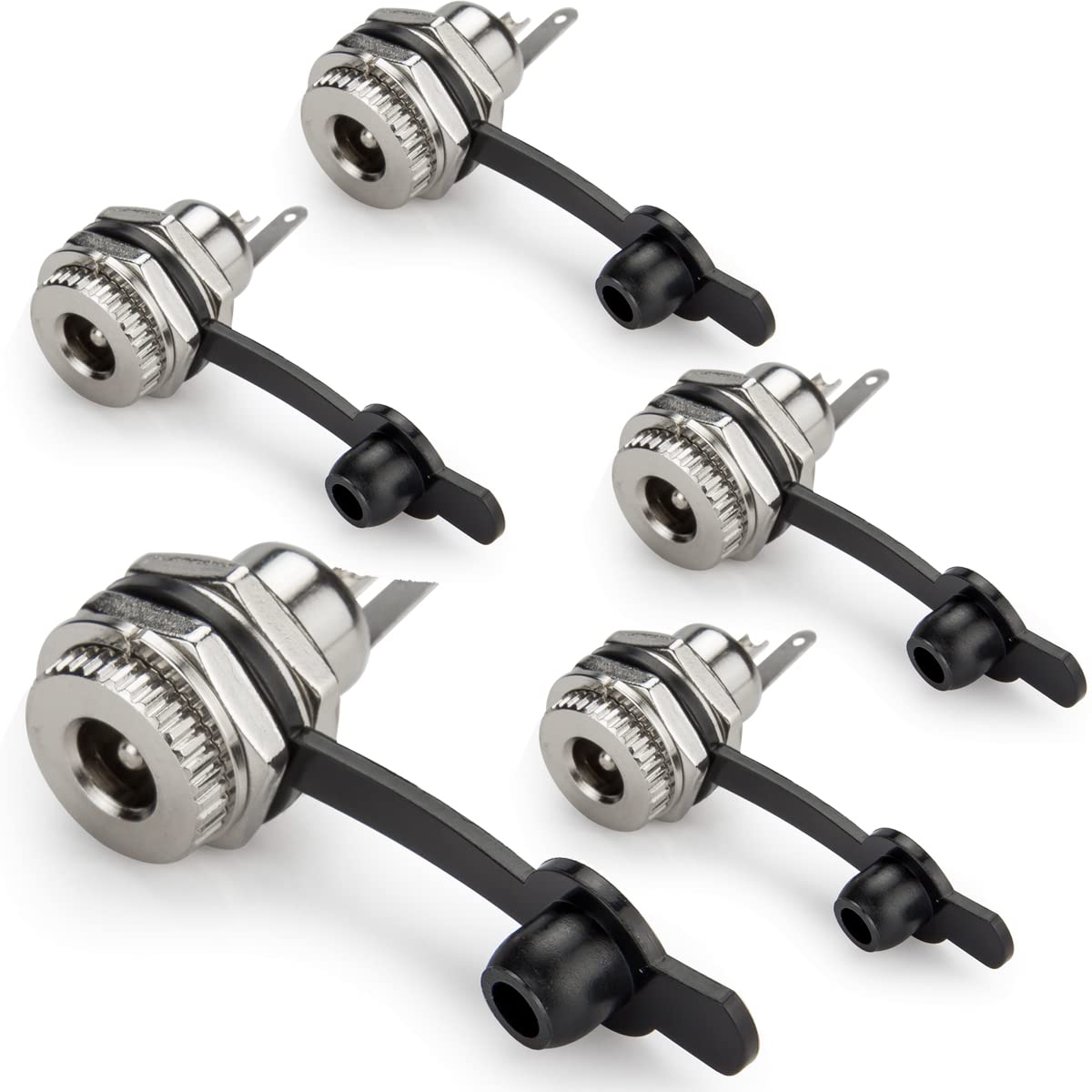 5.5 x 2.5mm DC Power Jack Socket Threaded Female Mount Connector Adapter with Dustproof Plug 5Pcs