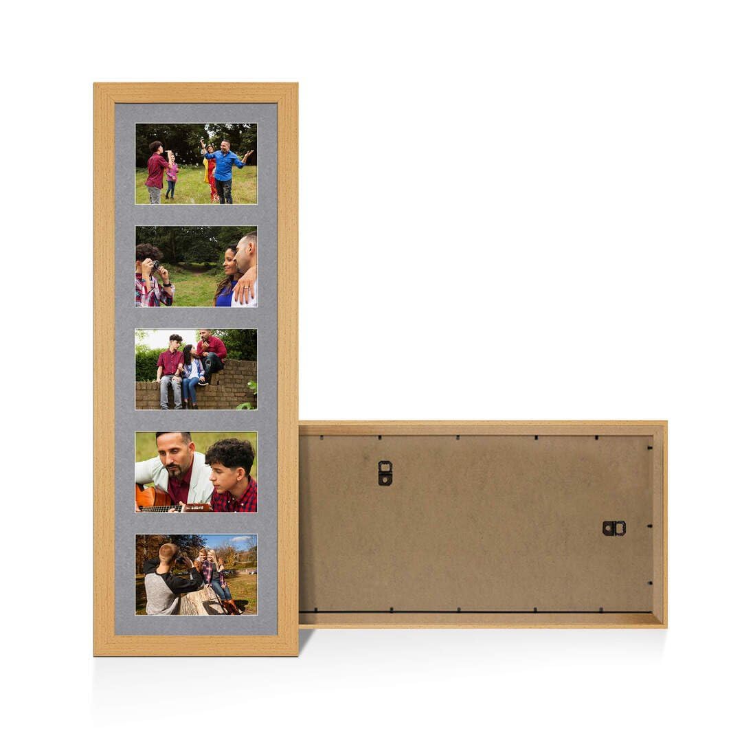 Procut Global 26X8 Country Pine Photo Frames For Multiple Pictures with Mid Grey Mount-Modern Collage Frame with 5 Apertures (5x) 6X4-Engineered Wood with Shatterproof Perspex