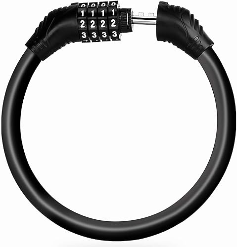Miniatura 1 de SPROUTER - Juego de candado de cable para bicicleta, antirrobo, portátil, reiniciable, combinación de 4 dígitos, 4.7 in de diámetro, color negro
