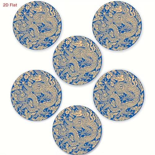 Image of 6pcs Dragon Pattern Coaster Set | Absorbent, Home Insulation Mats, Suitable for Family Gatherings, Cafes, Offices, All Occasions, Home Decor Christmas Gifts, Size Inches X Inches