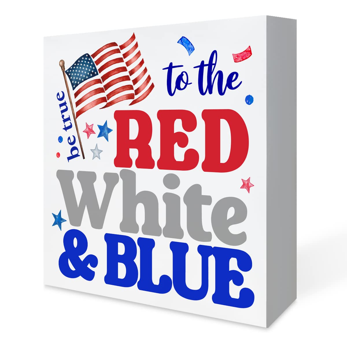 Patriotic America Flag Sign Decor Country Red White and Blue Wooden Box