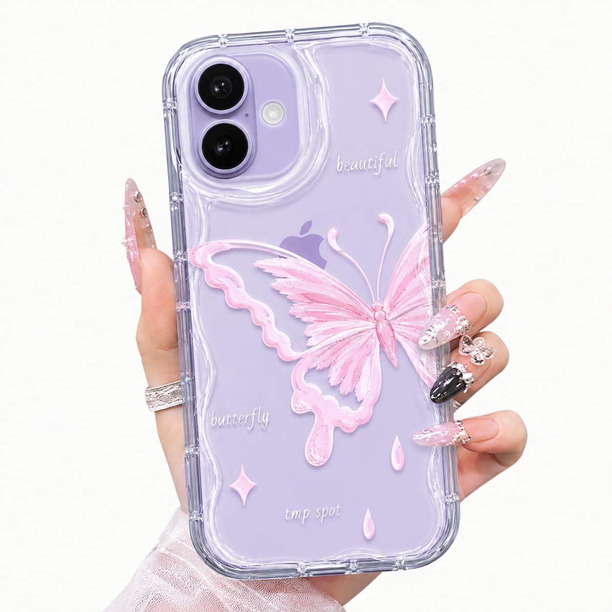 VONZEE Cute Pink Butterfly Transparent Back Cover for iPhone 17| Clear Shockproof TPU Protective Case | Slim Anti-Yellowing Crystal Clear Phone Cover for Girls and Women