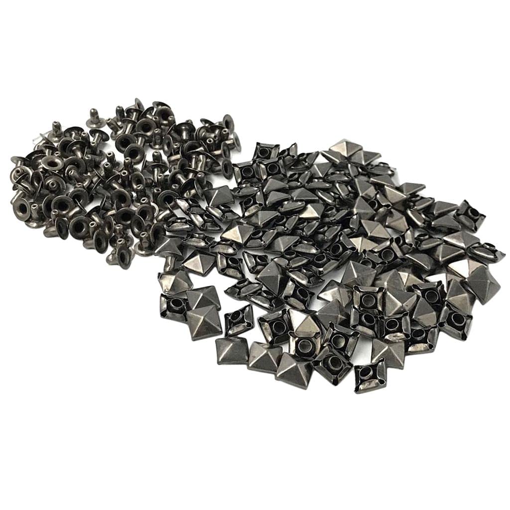 100 Sets Pyramid Square Stud Spikes Rivets DIY Bag Shoes Leather Craft 6mm-image-23