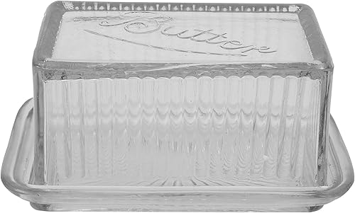 Creative Co-Op Mantequillera de vidrio prensado transparente con tapa