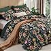 WONGS BEDDING Green Quilt Set King Size, 3 Piece Red Floral Leaves Pattern Botanical Bedding Set, Soft Lightweight Microfiber Bedspread Coverlet with 2 Pillowcases for All Season (104