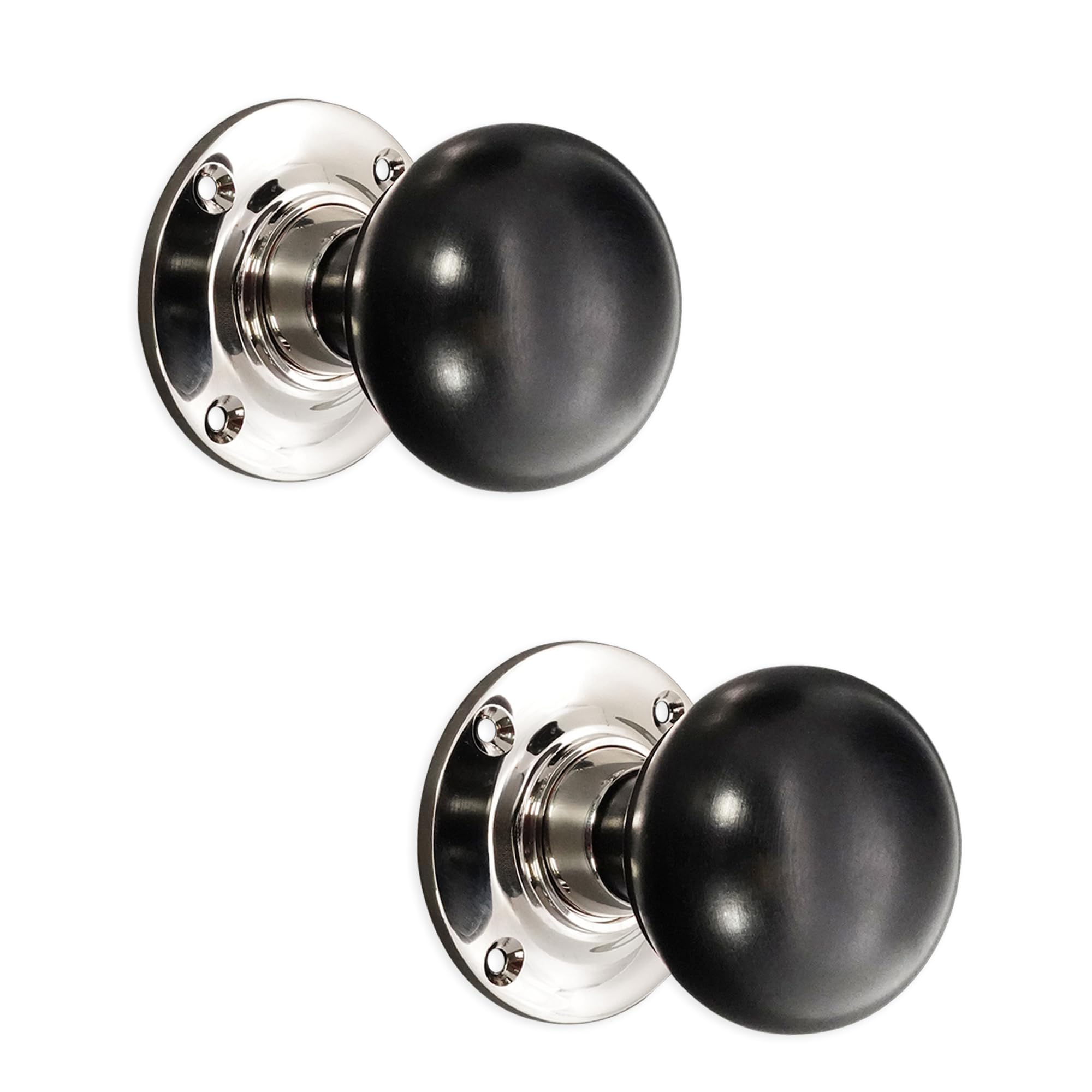 Infinity Decor Pure Ebony Wood & Rosewood Door Knobs/Wooden Victorian Mortice Rim Knobs/Solid Brass Rose Plate Polished Nickel Finish 4 Design (Ebony Bun)