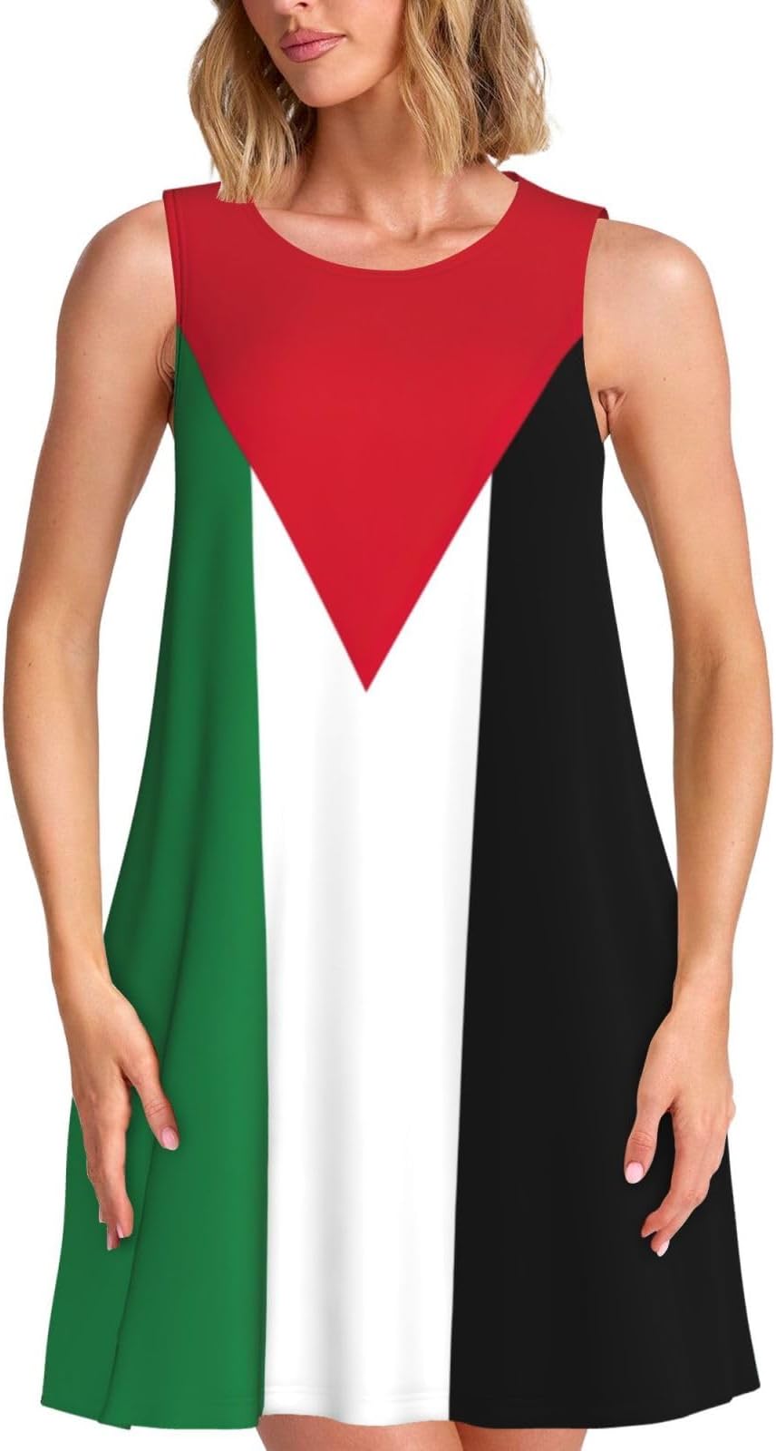 Palestinian Flag Print Womens Summer Dresses 2025 Loose Crew Neck Sleeveless Sundresses Swimsuit Coverup