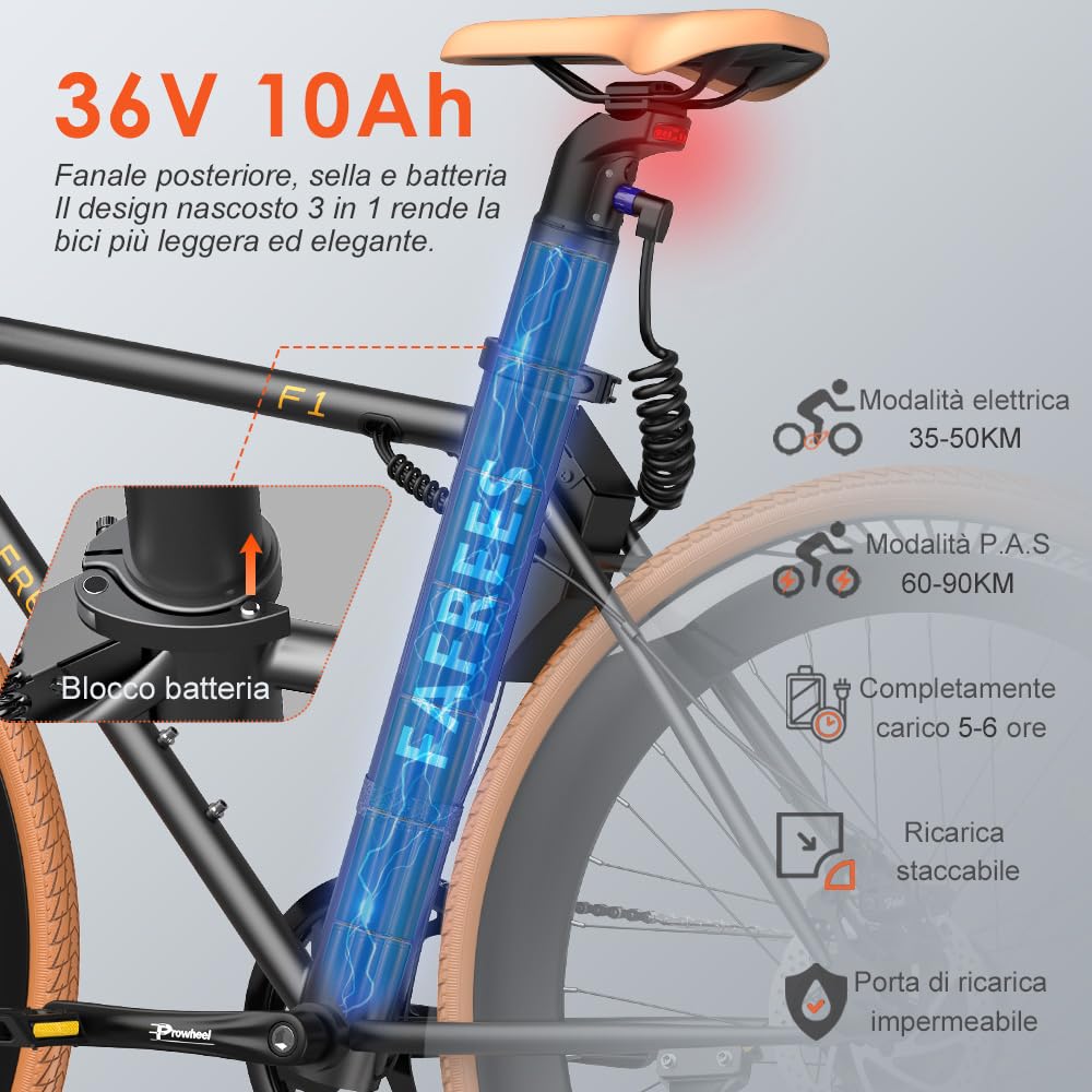 Fafrees F1 Bicicletta elettrica, 700C*38C Bici elettrica da strada, Motore 250W, Battteria 36V 10Ah, Bicicletta elettrica urbana Unisex Adulto, Potenza assistita: 40-60KM